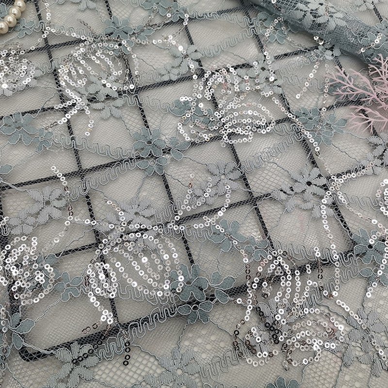 Embroidered Fabric Sequin Evening Nylon Lace Fabric for Women's Wear W 9