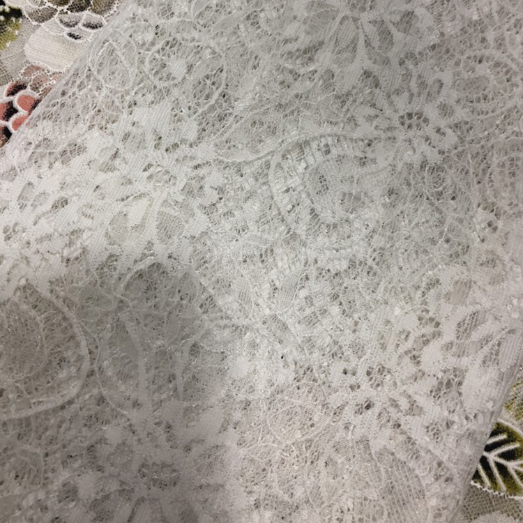 Lace Trim Dress Bridal Nylon Warp Knit Lace Fabric for Women's Wear Wh