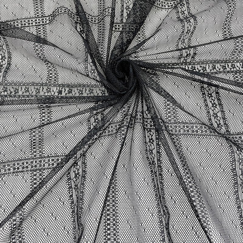 Geometric Plaid Cutwork Polyester Printed Lace Fabric for Women's Wear