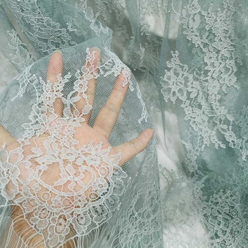Semi-Sheer Eyelash Placement Lace Fabric for Women's Wear Wholesale Su 9