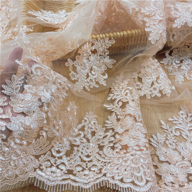 Embroidered Fabric Double Edge Water Soluble Polyester Lace Fabric for