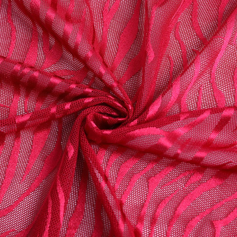 Dress Stripe Red Nylon Warp Knit Lace Fabric for Women's Wear Wholesal
