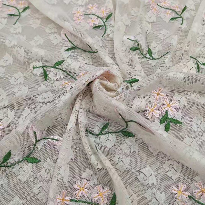 Embroidered Fabric Dress Kids Nylon Warp Knit Lace Fabric for Women's