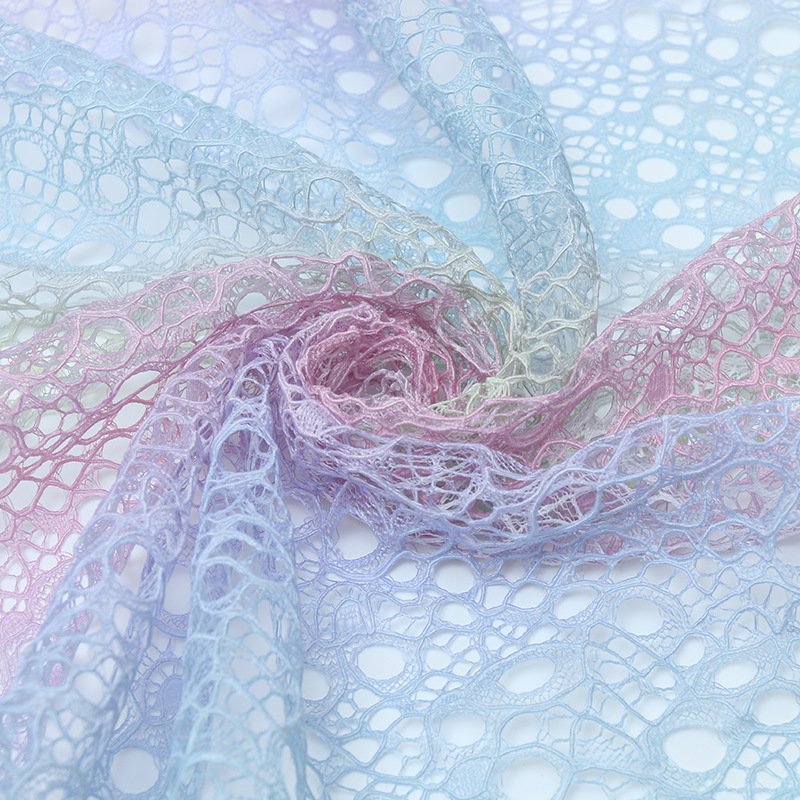 Eyelet Rainbow Printed Lace Fabric for Women's Wear Wholesale Supplier