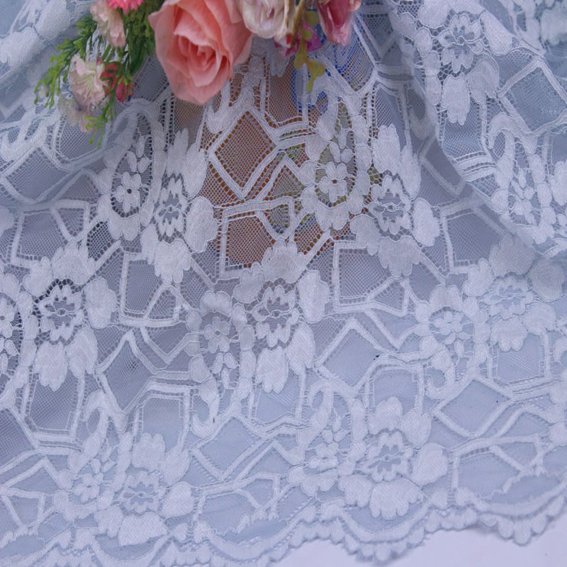 Small Floral Scallop Edge All-Over Nylon Lace Fabric for Loungewear Wh