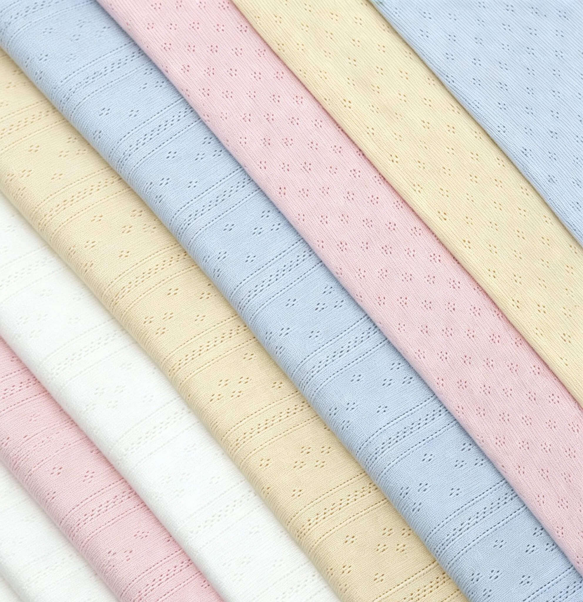 Cutwork Eyelet Jacquard 100% Cotton Knit Rib Fabric for Kids Wear Whol