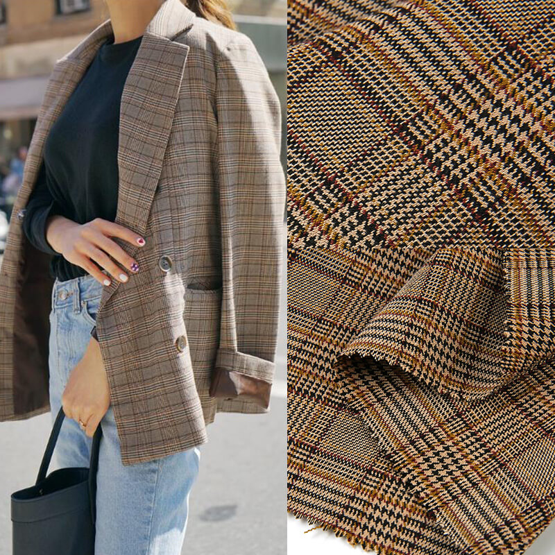 Plaid Yarn Dyed Women's Polyester Viscose Blend Woven Twill Fabric for