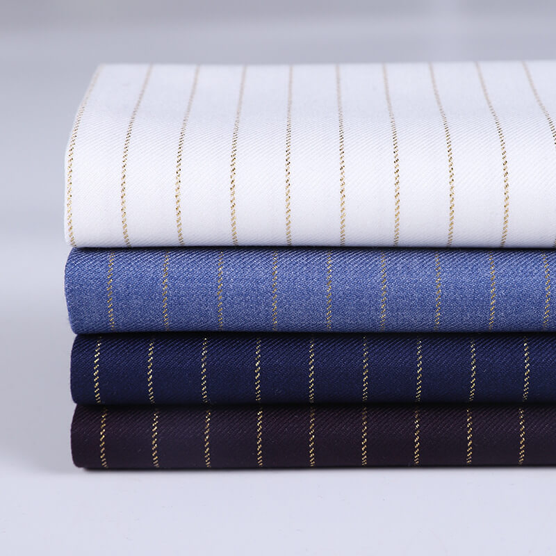 Stripe Polyester Viscose Blend Woven Twill Fabric for Suit Wholesale S