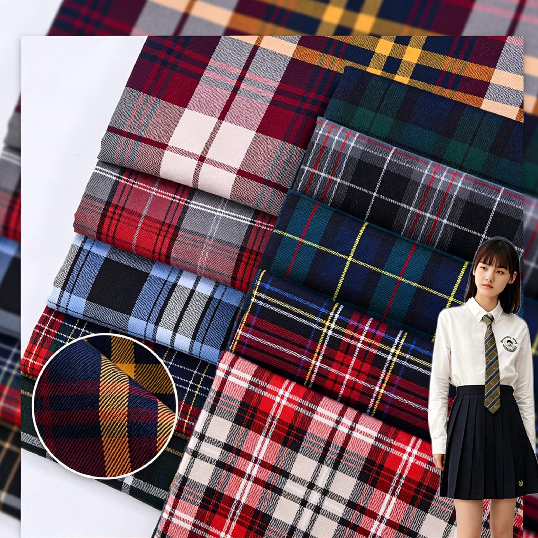 Plaid Yarn Dyed Polyester Cotton Blend Woven Twill Fabric for Blouse W