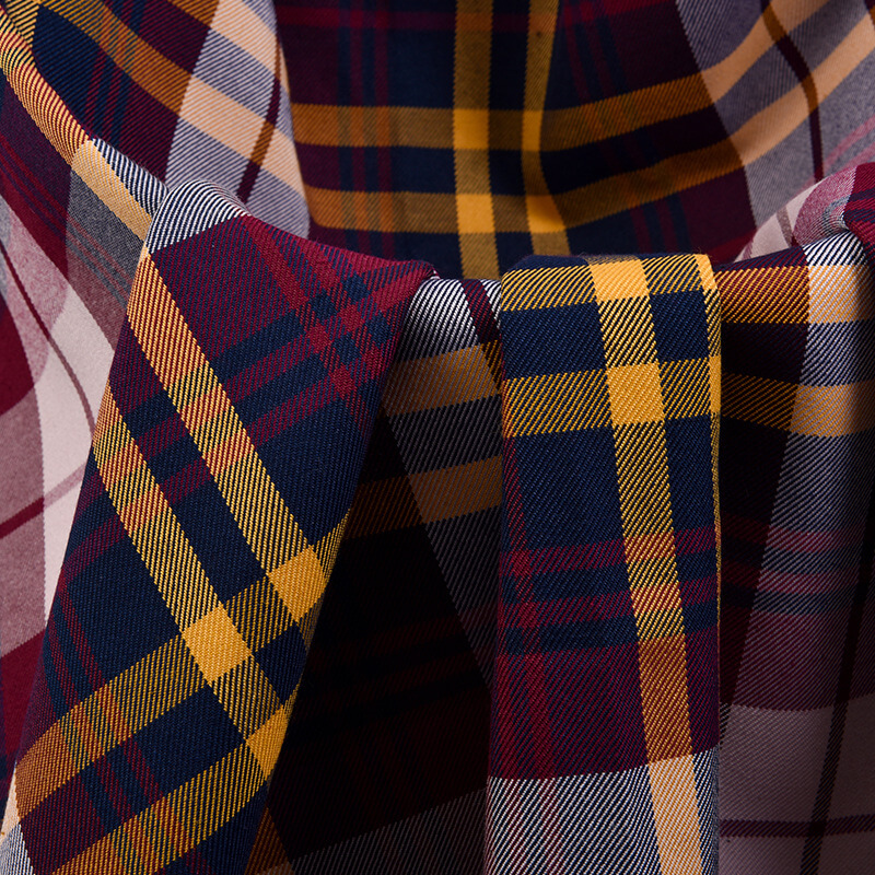 Plaid Yarn Dyed Polyester Cotton Blend Woven Twill Fabric for Blouse W