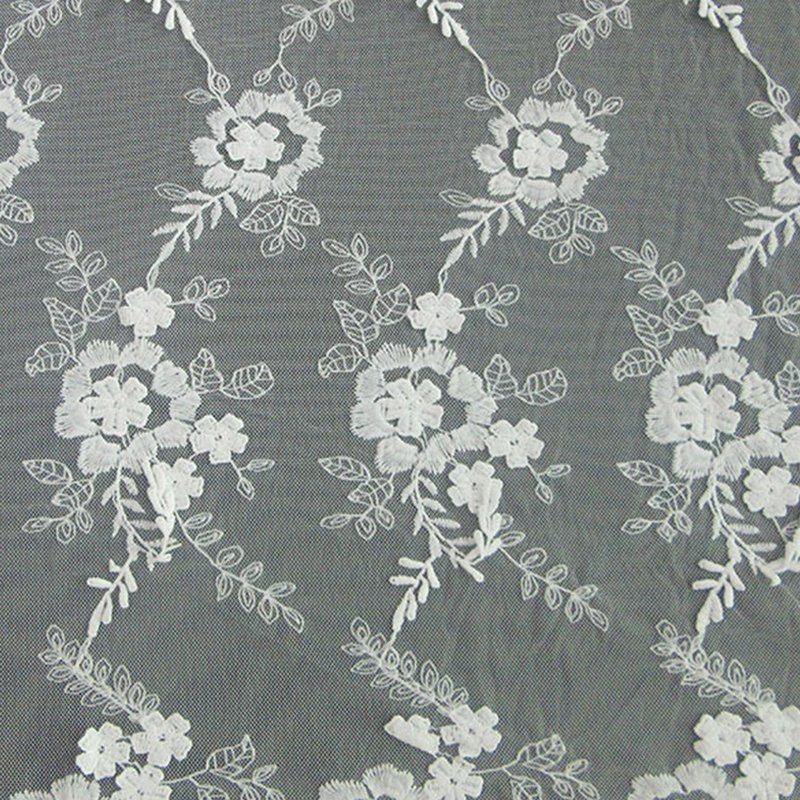 All-Over White Lace Trim Polyester Sequin Fabric for Apparel Wholesale