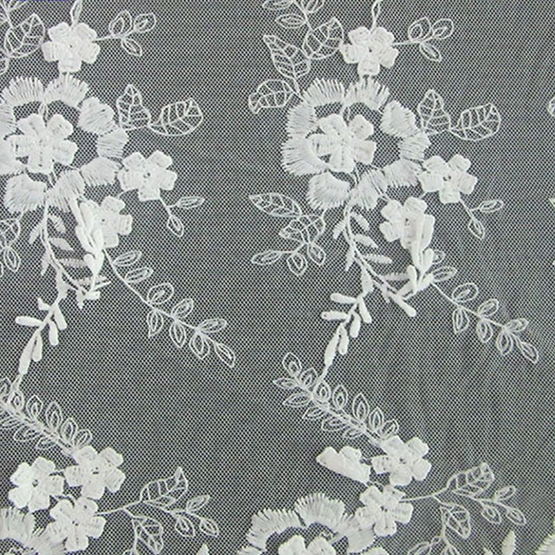 All-Over White Lace Trim Polyester Sequin Fabric for Apparel Wholesale