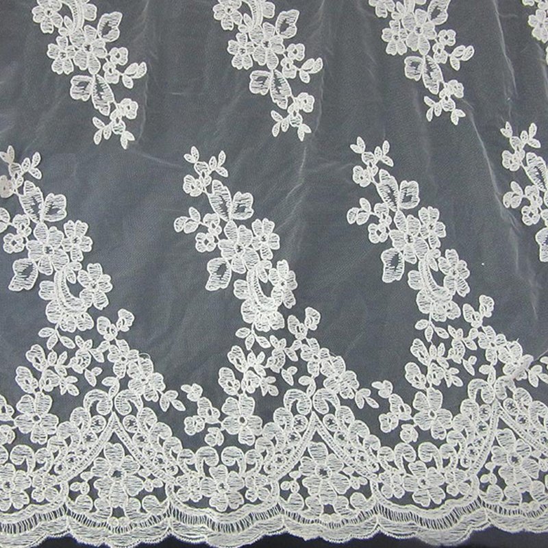 Sheer Lace Trim Polyester Sequin Fabric for Apparel Wholesale Supplier