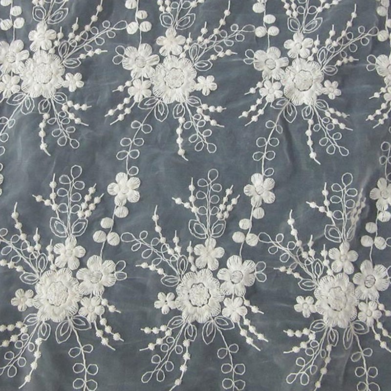 Embroidered Lace All-Over Cotton Thread 100% Cotton Sequin Fabric for