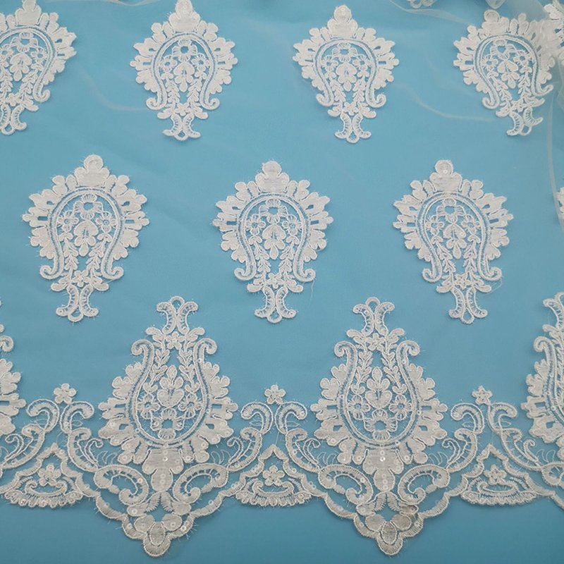 Lace Trim Milk Silk Water Soluble Polyester Sequin Fabric for Apparel