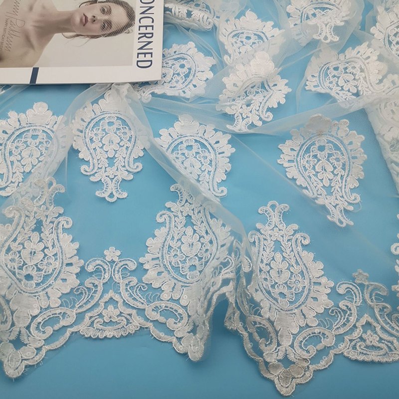 Lace Trim Milk Silk Water Soluble Polyester Sequin Fabric for Apparel