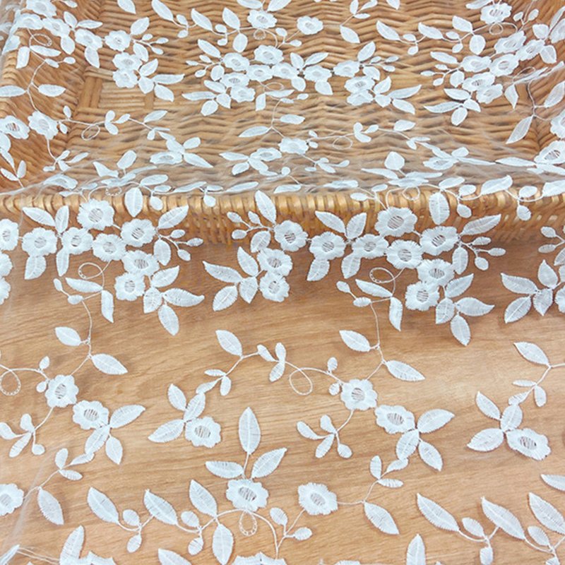 Water Soluble Lace Embroidered Fabric Milk Silk Polyester Sequin Fabri