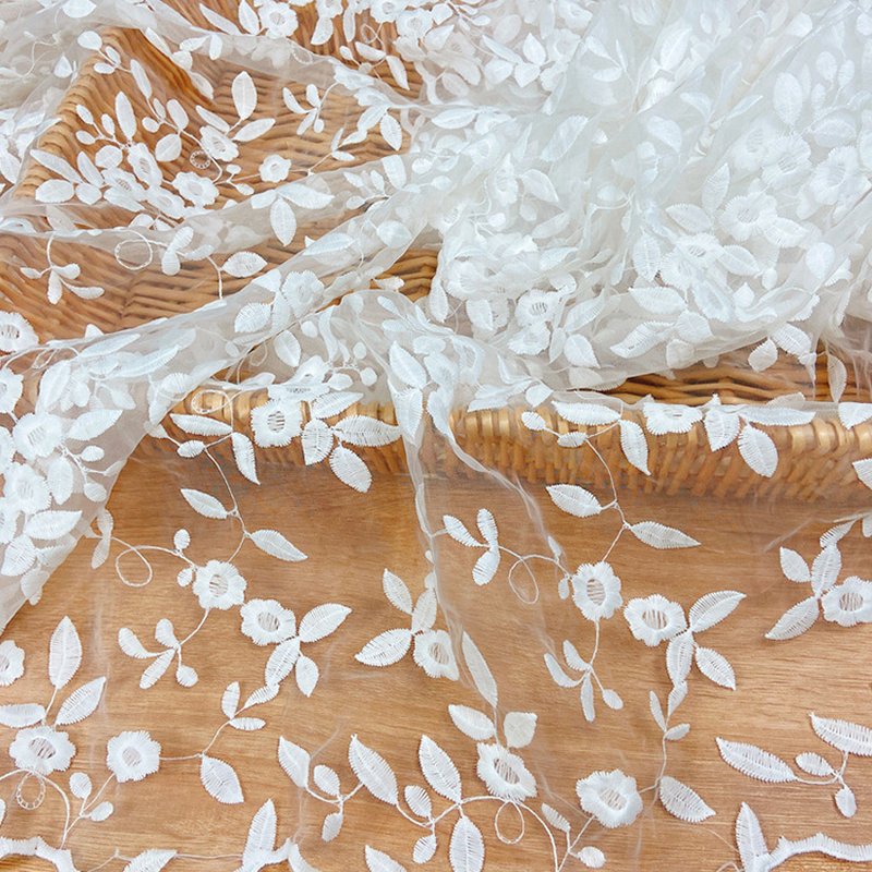 Water Soluble Lace Embroidered Fabric Milk Silk Polyester Sequin Fabri