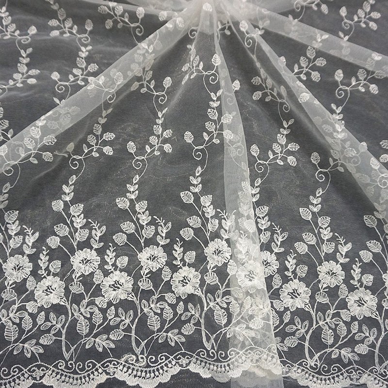 130CM Milk Silk Bridal Lace Trim Polyester Sequin Fabric for Bridal Wh