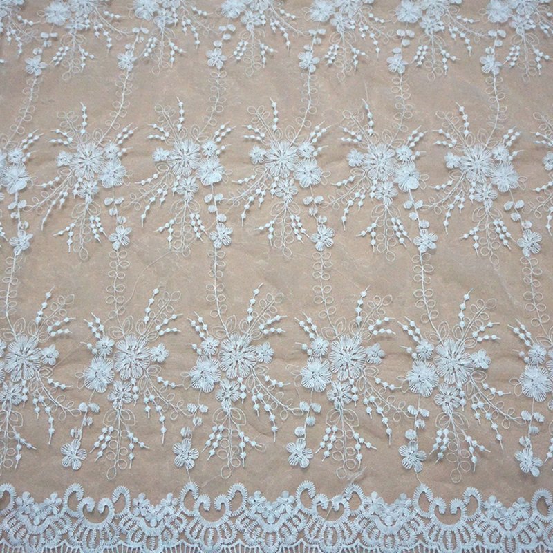 Embroidered Lace Milk Silk Water Soluble Polyester Sequin Fabric for A