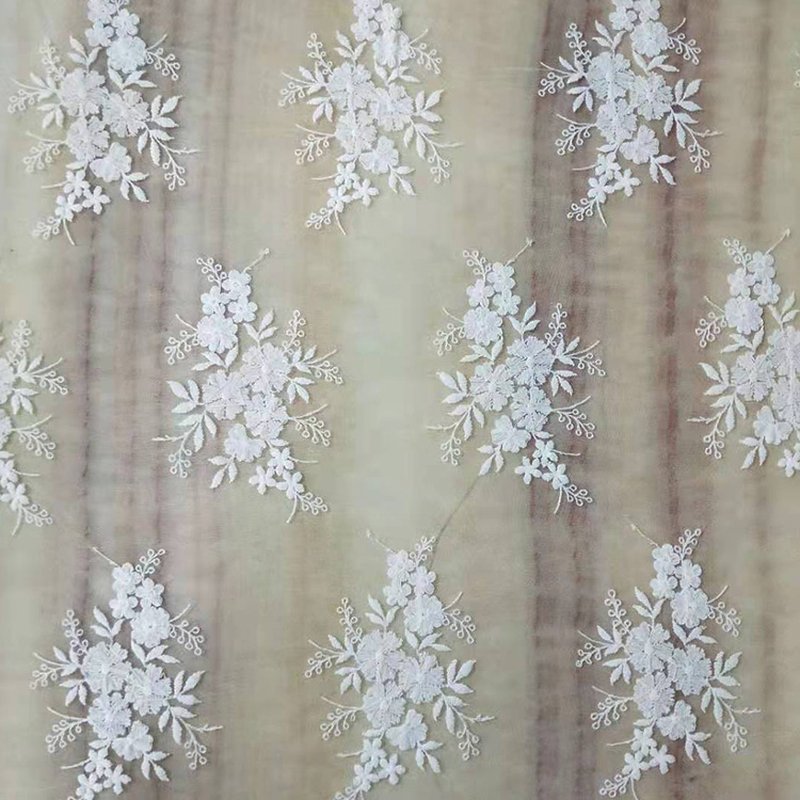 Water Soluble Lace Scallop Edge Wave Polyester Sequin Fabric for Women