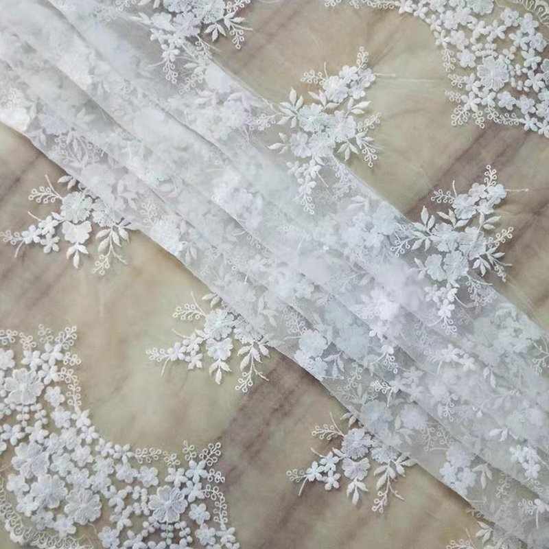 Water Soluble Lace Scallop Edge Wave Polyester Sequin Fabric for Women