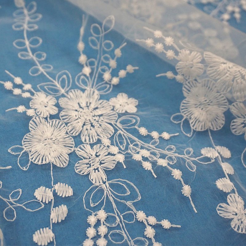 Water Soluble Lace Milk Silk All-Over Polyester Sequin Fabric for Brid
