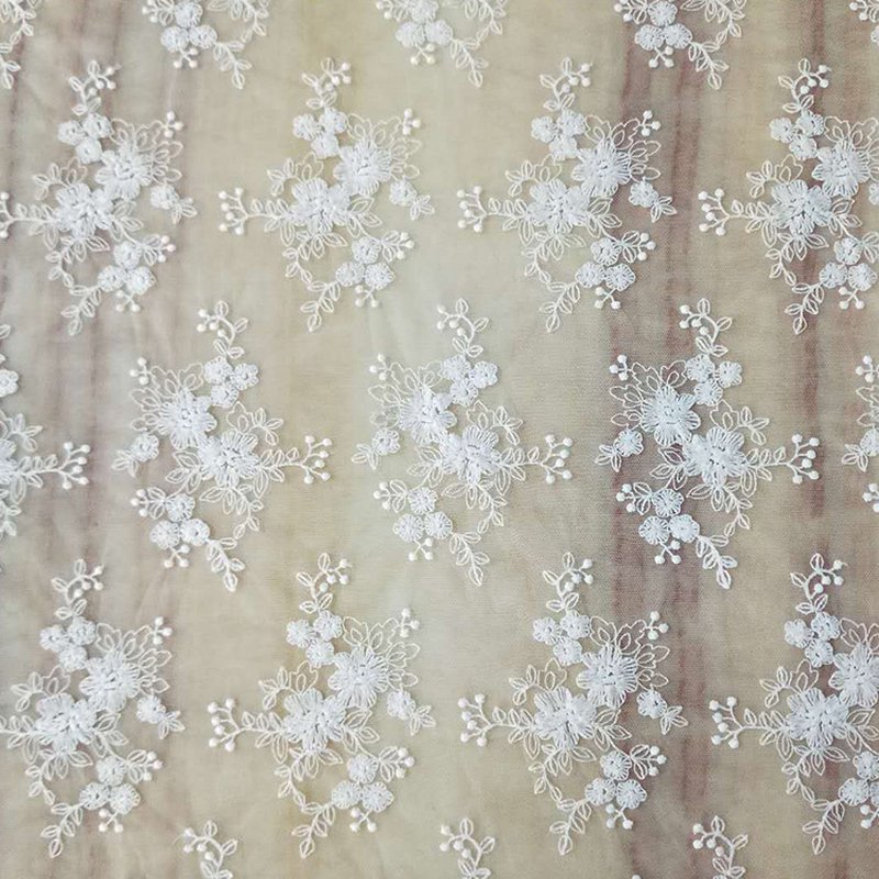 Water Soluble Lace Embroidered Fabric Milk Silk Polyester Sequin Fabri