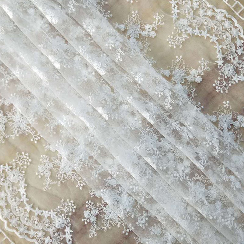 Water Soluble Lace Embroidered Fabric Milk Silk Polyester Sequin Fabri
