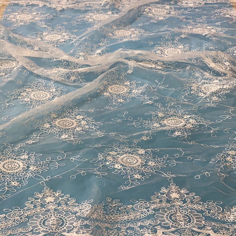 Lace Trim Scallop Edge Milk Silk Polyester Sequin Fabric for Women's W