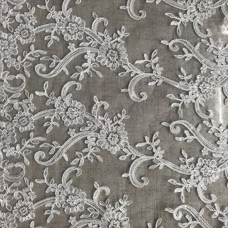 Lace Fabric Water Soluble Sequin Polyester Sequin Fabric for Bridal Wh