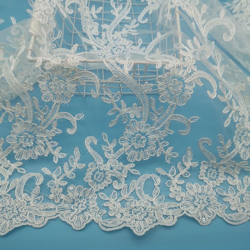 Lace Fabric Water Soluble Sequin Polyester Sequin Fabric for Bridal Wh