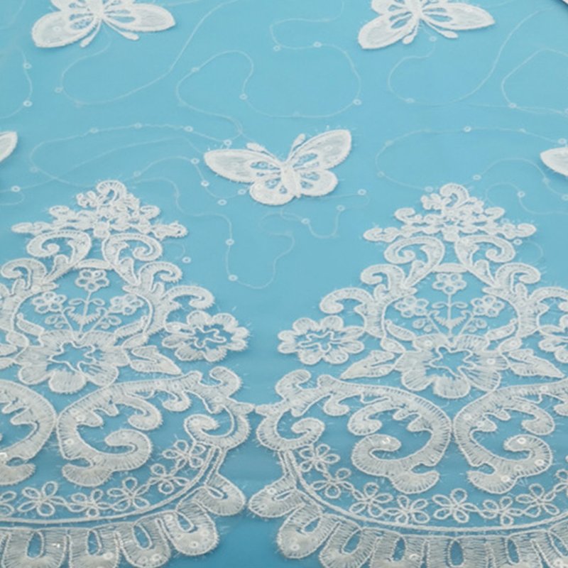 Lace Fabric Water Soluble Sequin Polyester Sequin Fabric for Bridal Wh