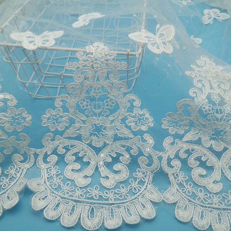 Lace Fabric Water Soluble Sequin Polyester Sequin Fabric for Bridal Wh