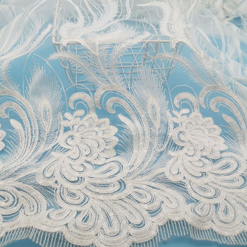 Lace Fabric Water Soluble Sequin Polyester Sequin Fabric for Bridal Wh