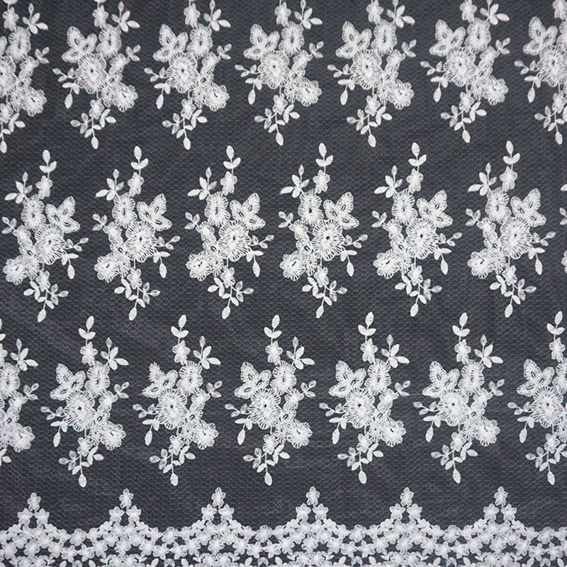 Lace Trim Milk Silk All-Over Polyester Sequin Fabric for Bridal Wholes