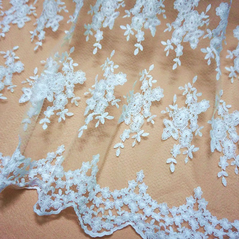Lace Trim Milk Silk All-Over Polyester Sequin Fabric for Bridal Wholes