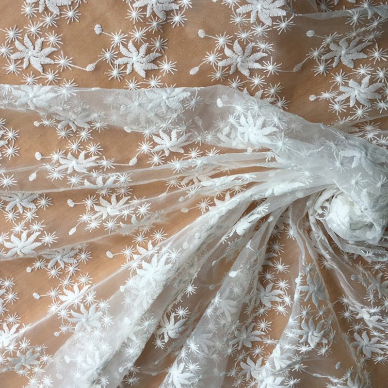 Embroidered Lace Milk Silk Dress Polyester Sequin Fabric for Women's W