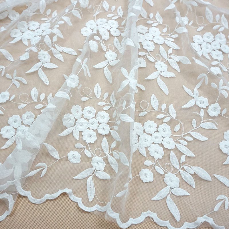 All-Over Lace Milk Silk All-Over Polyester Sequin Fabric for Bridal Wh