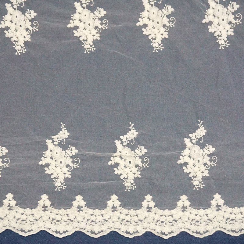 Lace Trim Embroidered Fabric Milk Silk Polyester Sequin Fabric for App