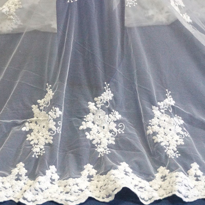 Lace Trim Embroidered Fabric Milk Silk Polyester Sequin Fabric for App