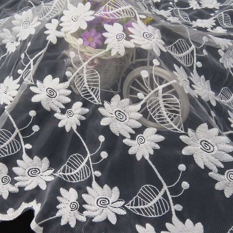 Lace Fabric Embroidered Fabric Scallop Edge Polyester Sequin Fabric fo