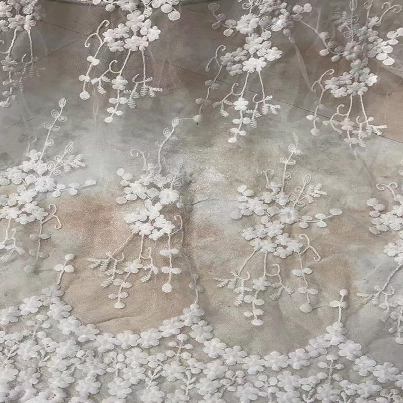 Lace Trim Milk Silk Dress Polyester Sequin Fabric for Women's Wear Who
