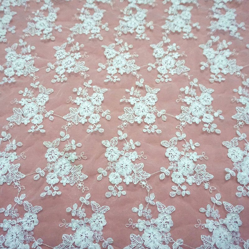 Embroidered Lace Milk Silk Wave Polyester Sequin Fabric for Apparel Wh