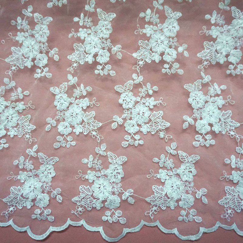 Embroidered Lace Milk Silk Wave Polyester Sequin Fabric for Apparel Wh