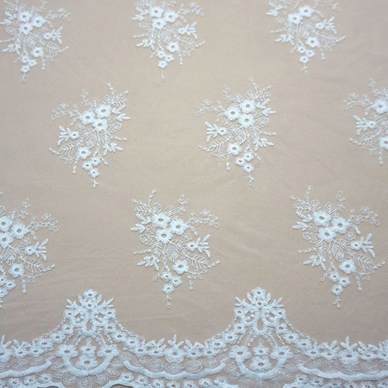 130cm Embroidered Lace Milk Silk Bridal Polyester Sequin Fabric for Br