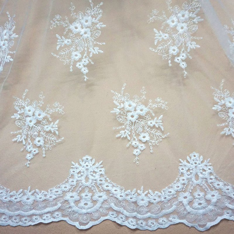 130cm Embroidered Lace Milk Silk Bridal Polyester Sequin Fabric for Br