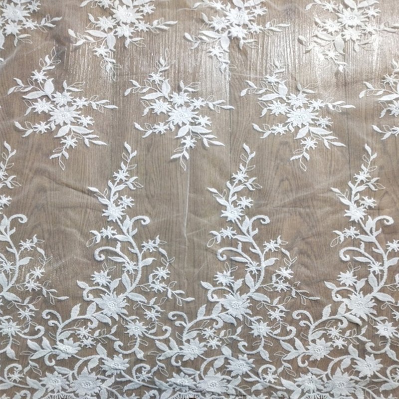 Embroidered Lace Milk Silk Large Floral Polyester Sequin Fabric for Br