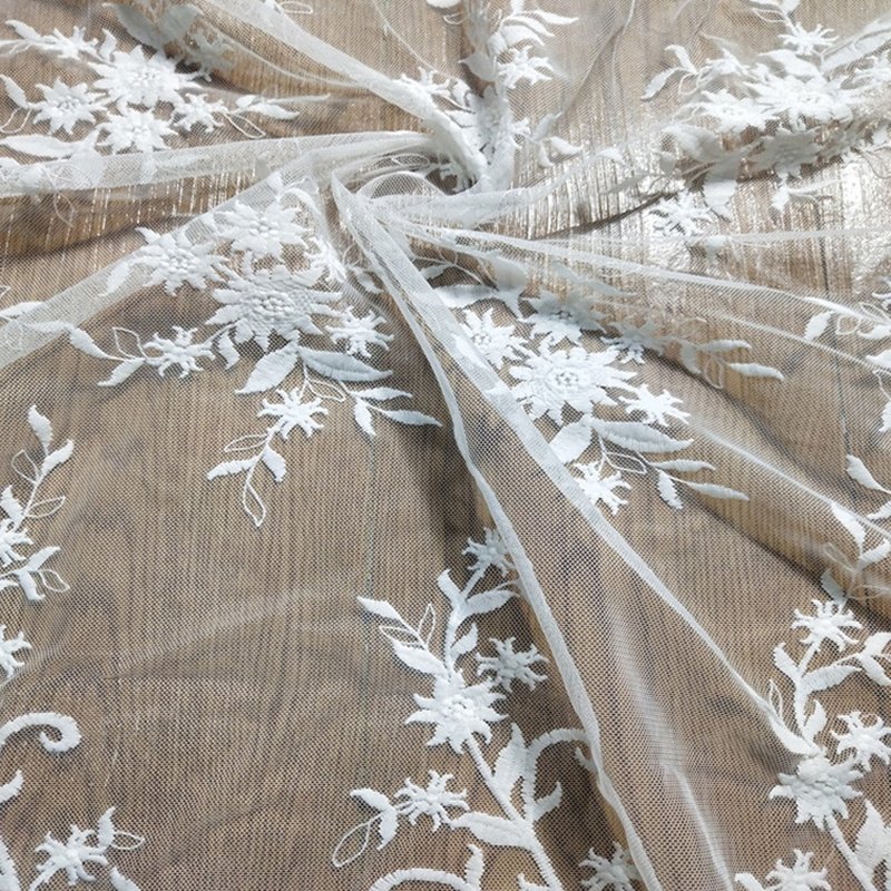 Embroidered Lace Milk Silk Large Floral Polyester Sequin Fabric for Br