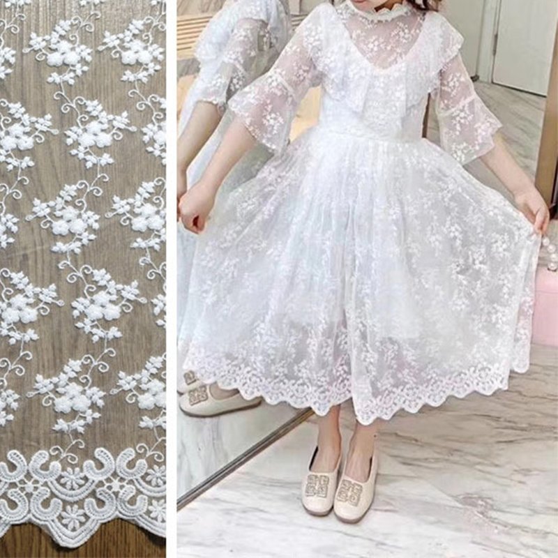 Lace Trim Embroidered Fabric Milk Silk Polyester Sequin Fabric for Kid